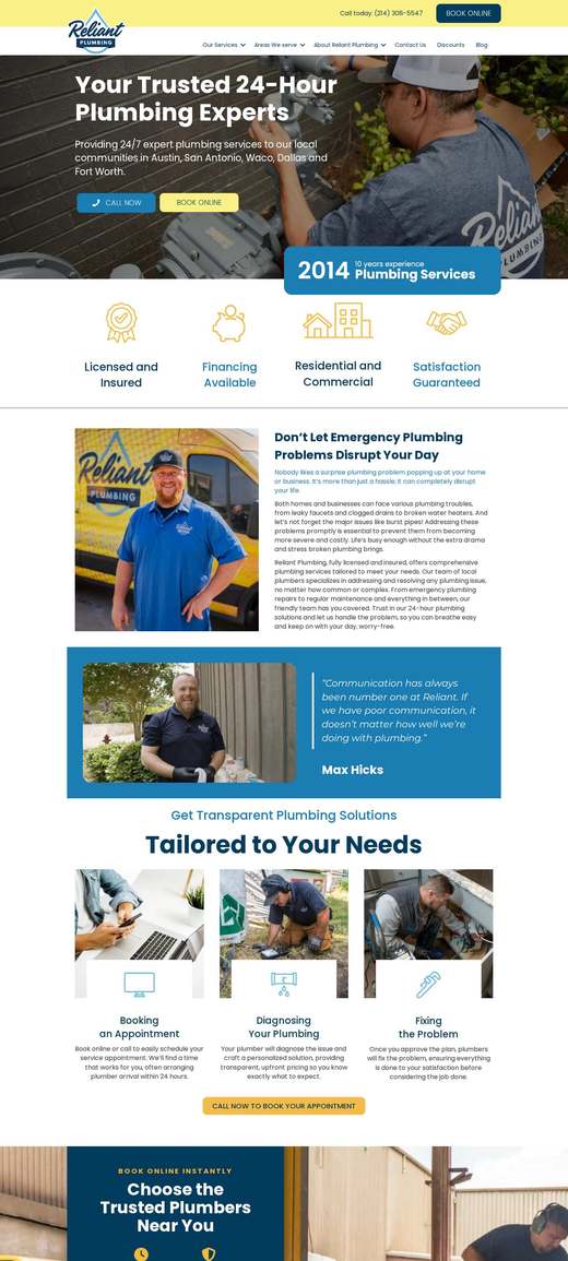 Reliant Plumbing 首页长截图