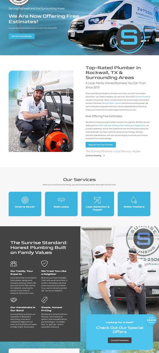 Sunrise Plumbing 首页长截图