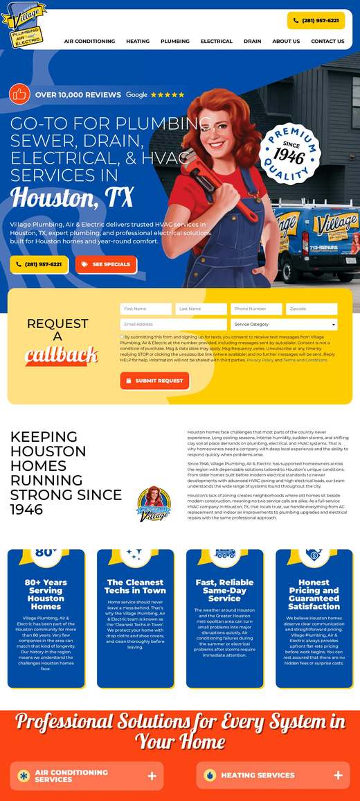 Village Plumbing, Air & Electric 首页长截图